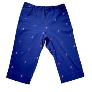 Sag Harbor Sport Casual Pant Woman's 18W Royal Blue w/ All-over Parrots Stretch